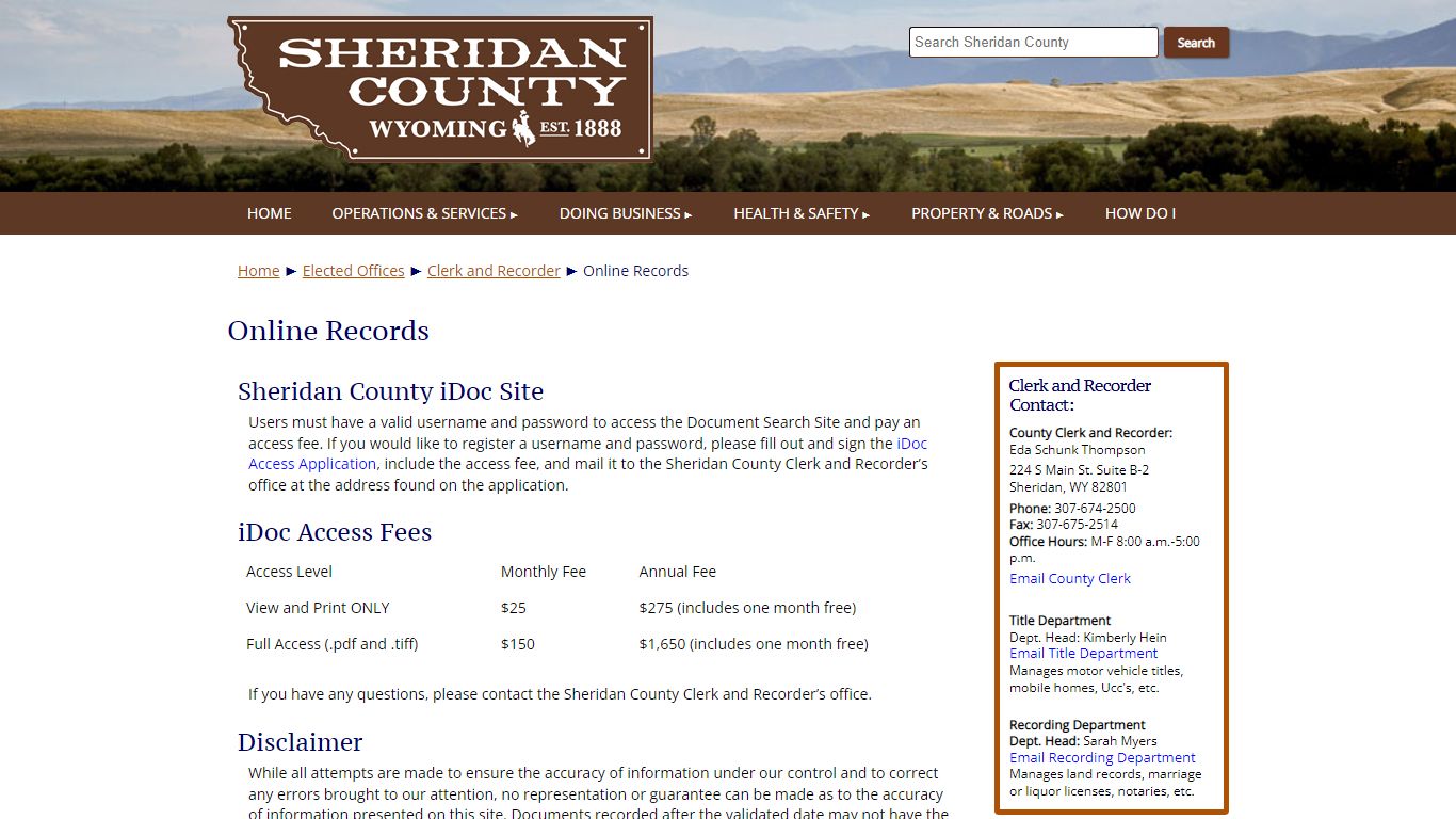 Online Records | Sheridan County Wyoming