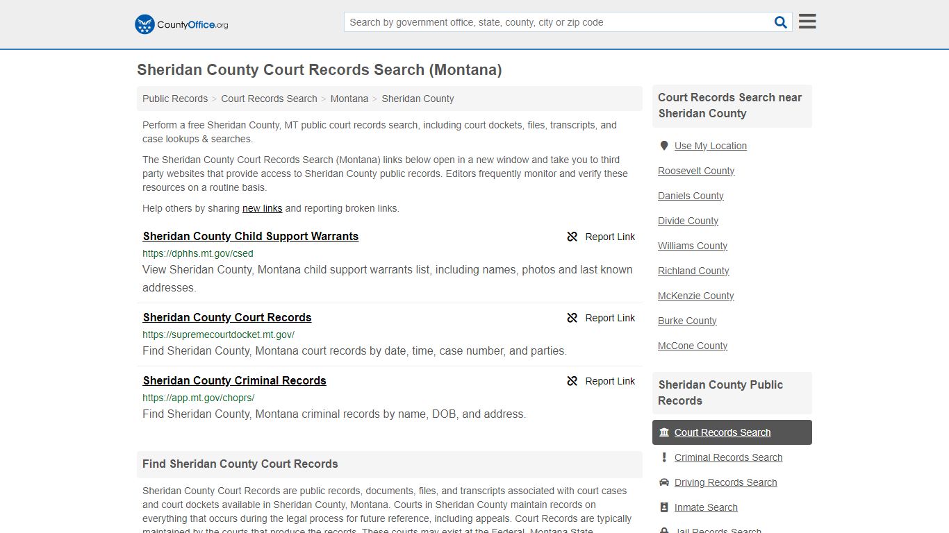 Sheridan County Court Records Search (Montana) - County Office