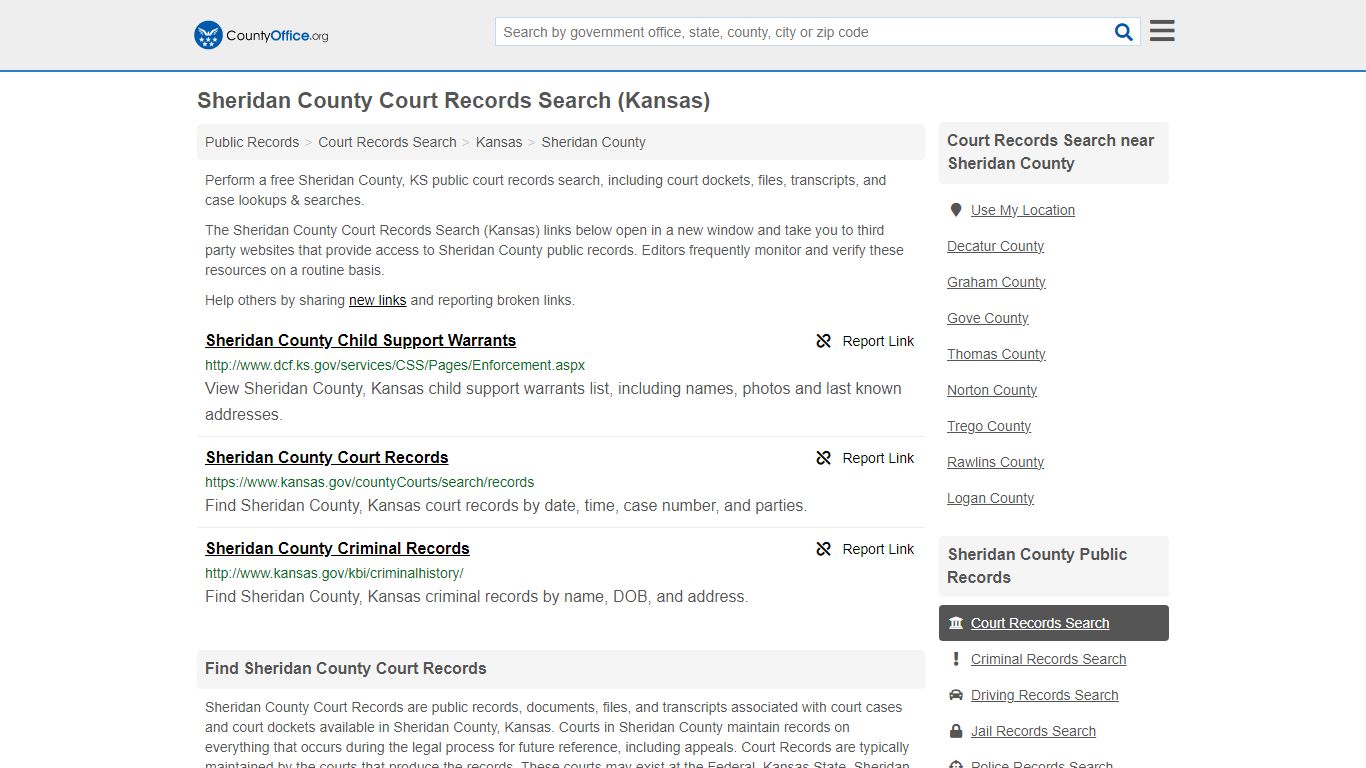 Sheridan County Court Records Search (Kansas) - County Office